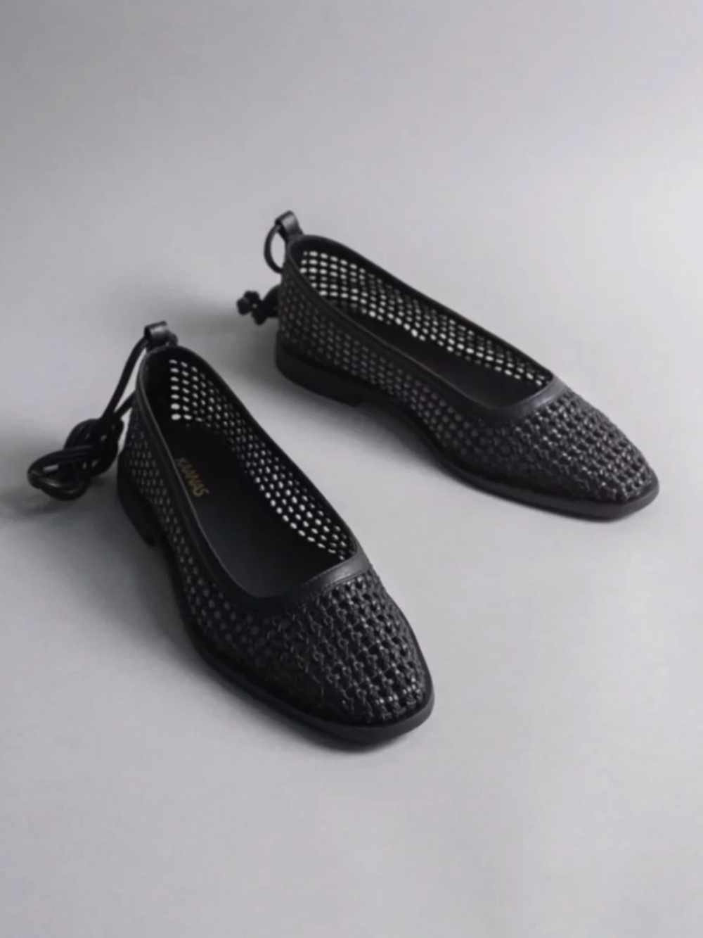 Kaanas Nana Ankle-Strap Woven Ballet Flats Black NWT